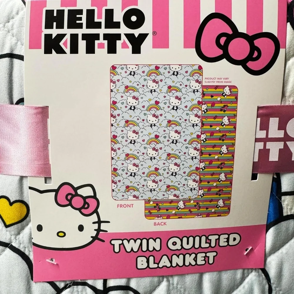 Hello Kitty Quilted Reversible Throw Blanket - Light Blue/Rainbow, 60